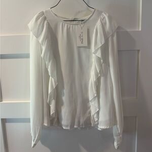 New In The Style White Ruffle long Sleeve Lightweight Blouse size 16